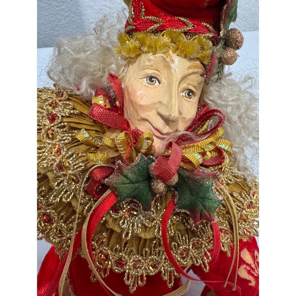 Vintage Jester Clown Elf Doll Katherine's? Sitting Shelf Sitter Red 18" Kleski